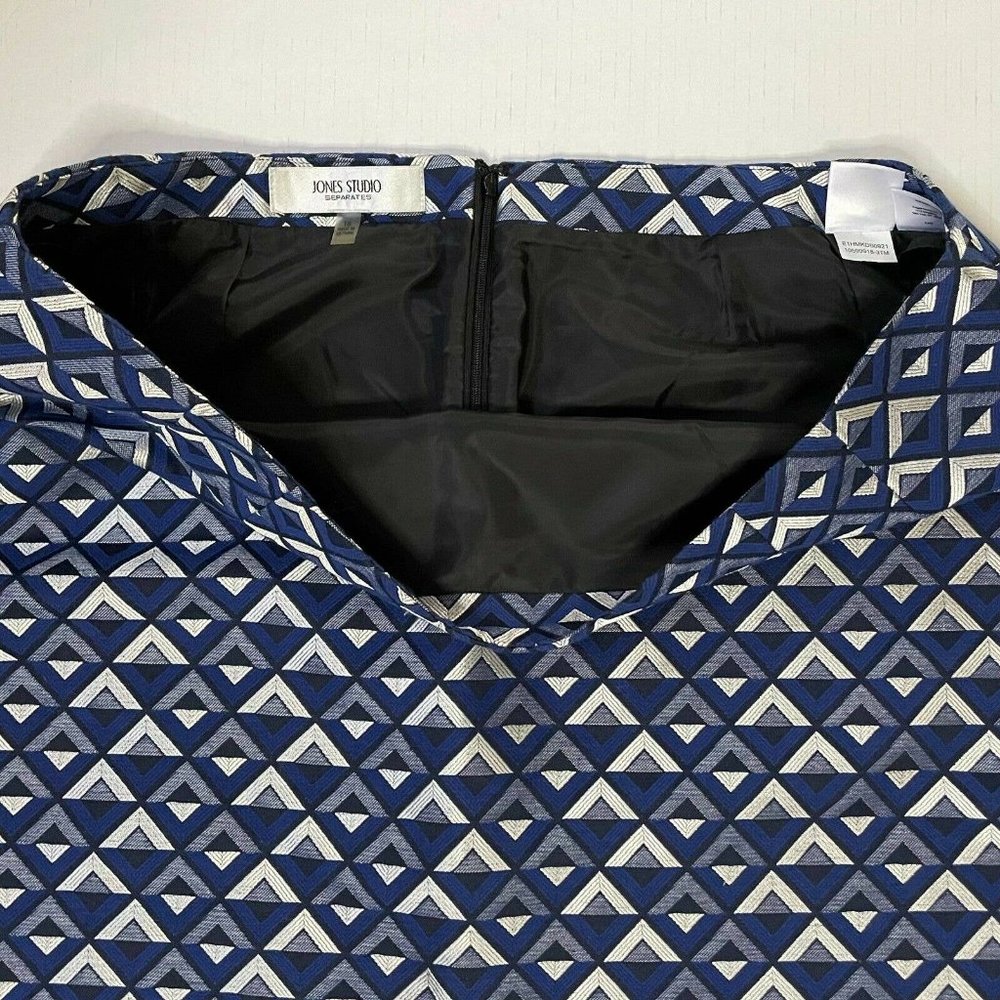 Jones Studio Separates Blue & Silver Diamonds Patterned Pencil Skirt Size 16 - Picture 8 of 12